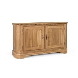 GINER Y COLOMER Buffet 2 Portes 2 Étagères Intérieures en Bois de Téca Naturelle 150 cm - Meuble de Rangement Rustique avec Piano et Finition Dorée