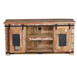 GINER Y COLOMER Buffet TV en bois recyclé multicolore, 2 portes coulissantes, 130x62x40 cm