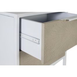 GINER Y COLOMER - Mesita de Noche con Frente En Resina - Table de nuit avec 2 tiroirs métalliques et façade en résine, couleur blanc et beige, 60x50x40 cm
