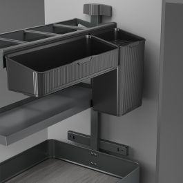 Emuca Chariot extractible avec paniers et accessoires Harmony avec fermeture à amortie, Module largeur 400mm hauteur 700mm, Acier et Bois, Gris anthracite