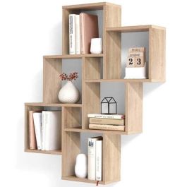 FMD Etagere Murale avec 8 Compartiments Couleur Chene Tablette Salon Rangement 428743