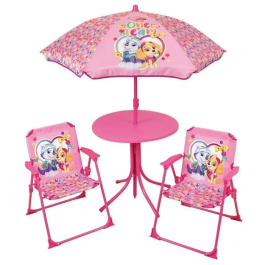 Fun House Salon de jardin Pat'Patrouille Stella Everest - Table 46 cm, 2 chaises et parasol - Jeu d'extérieur pour enfants