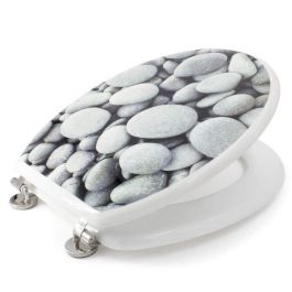 Abattant WC - GELCO - Galets de plage - Gris - MDF - Charnieres inox - Universel