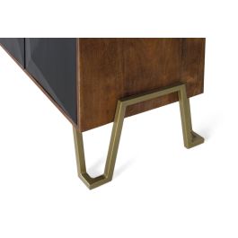 GINER Y COLOMER - Buffet 4 portes en bois de manguier 180 cm - Structure avellana, portes noires mates géométriques, pieds en fer doré