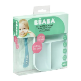 BEABA Set de déjeuner en silicone 2 pièces compartimenté pour bébé, bleu