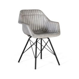 GINER Y COLOMER Chaise design en cuir gris rembourrée avec dossier inclinable - 4 pieds en métal noir - Dimensions (HxLxl) : 84x61x52 cm Precio: 323.988. SKU: B1KHQRHCZF