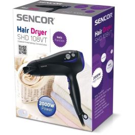 Sencor SHD 108VT Sèche-cheveux ionique 2000 W - Noir - 2 vitesses, 3 niveaux de température, air froid - Inclus diffuseur et buse