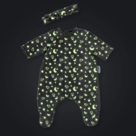 Corolle Pyjama pour poupon phosphorescent 30 cm Brille dans la Nuit avec motifs étoiles et lunes - Doux