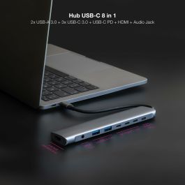 Hub USB NANOCABLE 10.16.4608 Gris 100 W 50 W