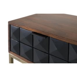 GINER Y COLOMER Table de nuit sculptée et fabriquée à la main en bois de manguier couleur noisette avec tiroir noir et pieds en fer doré design contemporain