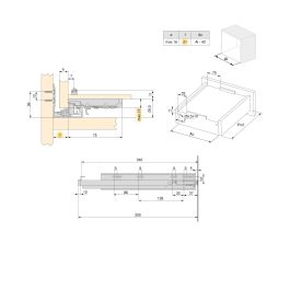 Emuca Jeu de coulisses invisibles pour tiroir Silver, à sortie totale, avec fermeture amortie et loqueteau, profondeur 340mm, Acier, Zingué