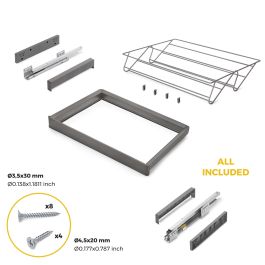 Emuca Kit tiroir à chaussures et rack ajustable Quartz pour armoires, glissières extension totale et à fermeture douce, Module 70cm, Finition Titane