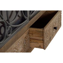 GINER Y COLOMER - Buffet vintage en bois de manguier marron vieilli avec 2 tiroirs et 2 portes métalliques - 130x100x40 cm