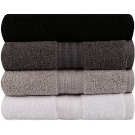 Ensemble de 4 Serviettes de Bain en Coton 100%, 50 x 90 cm, Couleurs Neutres (Blanc, Gris, Anthracite, Noir)