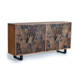 GINER Y COLOMER Buffet en bois d'acacia naturel avec détails noirs et pieds métal - 190 cm Precio: 1715.988. SKU: B1F6LD72TF
