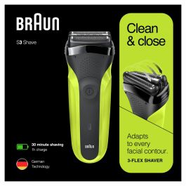 Braun 81702940 Series 3 - Rasoir électrique à grille 3 têtes, Noir et Vert, Rechargeable sur secteur/batterie, Imperméable, avec tondeuse