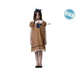 Déguisement Fille Muñeca Effrayante Robe Vintage Marron avec Noeud Bleu 3-4 Ans - Costume Halloween