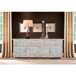 GINER Y COLOMER Buffet en Mango Blanc Doré 8 tiroirs 4 portes 200x100x44 cm