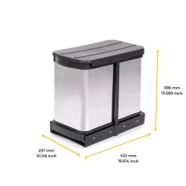 Emuca Bac à recyclage pour montage inférieur et extraction manuelle/automatique dans les éléments de cuisine, Inox 2x12 litres plastique et acier inoxydable.