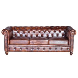 Giner y Colomer Sofa Chester 3 Places en Cuir Brun Vieilli - Canapé en Cuir Naturel Marron (76x200x85 cm)