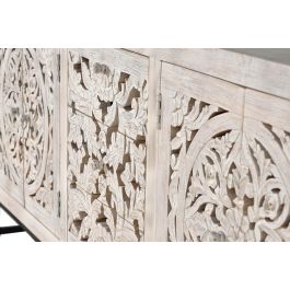 GINER Y COLOMER - Buffet en bois de manguier massif et métal avec 4 portes, 3 tiroirs, finition blanc vieilli - 80 x 190 x 38 cm