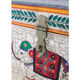 GINER Y COLOMER - Bahut coffre de rangement en bois de manguier peint à la main, motifs multicolores, ouverture par le dessus - 80x43x46 cm