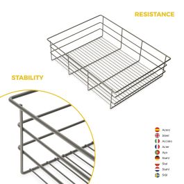 Emuca Kit tiroir en fil métallique et rack ajustable Quartz pour armoires, glissières extension totale et à fermeture douce, Module 70cm, Finition Titane