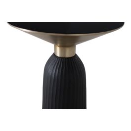 GINER Y COLOMER - Table basse ronde en verre trempé et métal, noir et doré, diamètre 51 cm, style contemporain