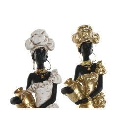 Figurine Décorative Home ESPRIT Blanc Noir Doré Africaine 10 x 7 x 31 cm (2 Unités)