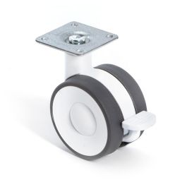 Q&Q Roulette Pivotante Double Anneau Ø60mm Finition Blanche Avec/Sans Frein