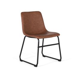 GINER Y COLOMER Lot de 4 chaises capitonnées en PU marron avec structure en acier noir, design élégant, dossier et assise rembourrés Precio: 431.988. SKU: B16NS43KE9
