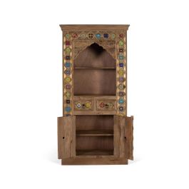 GINER Y COLOMER - Bibliothèque en bois de manguier couleur noisette, avec portes, tiroirs et carreaux de céramique peints à la main, style ethnique artisanal