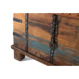 GINER Y COLOMER - Banc coffre en bois recyclé avec ouverture supérieure et détails métalliques - Style industriel authentique - Dimensions intérieures 34x62x29 cm