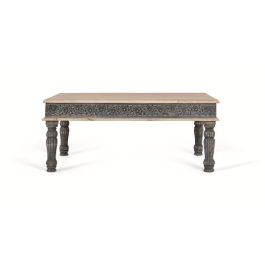 GINER Y COLOMER Table basse rectangulaire artisanale en bois de manguier avec base en fer forgé, finition blanc lavé et détails bleus sculptés à la main Precio: 563.988. SKU: B1C6GCDCMB