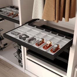 Emuca Kit de organiser de cadre de tiroir et de glissière avec fermeture souple pour armoire, réglable, module 600mm, Noir texturé et Gris pierre