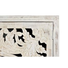 GINER Y COLOMER Vitrina - Buffet 2 portes en bois de manguier massif avec finition blanc vieilli et pieds métal noir, 160 x 110 x 40 cm