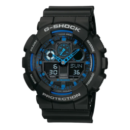 G Shock GA1001A2ER Montre Chronographe Homme Quartz Bracelet Résine Noire Cadran Analogique Numérique Étanche 20 ATM