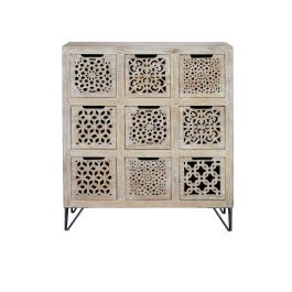 GINER Y COLOMER Commode 9 tiroirs en bois de manguier blanc vieilli avec pieds en fer, 21x20x30 cm (intérieur tiroirs) - Décoration