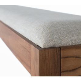 GINER Y COLOMER Banco en bois d'acacia massif avec revêtement en tissu beige - Banc longueur 180 cm, hauteur 50 cm, largeur 42 cm