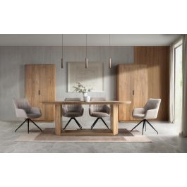 GINER Y COLOMER Table de salle à manger ovale en bois de manguier massif naturel 210 cm, avec piétement ouvert et moulure décorative