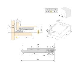 Emuca Jeu de coulisses invisibles pour tiroir Silver, à sortie totale, avec fermeture amortie et loqueteau, profondeur 290mm, Acier, zingué