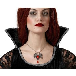 Collier pendentif chauve-souris en argent avec pierre centrale rouge et détails gothiques, bijou pour déguisement vampire, Halloween ou événement thématique Precio: 10.89. SKU: B1BYJQBW8D