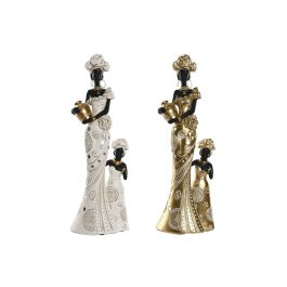 Figurine Décorative Home ESPRIT Blanc Noir Doré Africaine 10 x 7 x 31 cm (2 Unités)