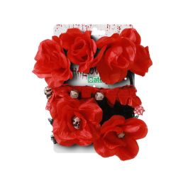 Kit d'accessoires Catrina avec roses rouges et crânes en noir - Ensemble pour Halloween et Día de los Muertos