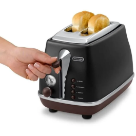 Delonghi CTOV2103.BK Grille-pain 2 Fentes 900 W Noir Mat/Chocolat - 6 Niveaux de Brunissage, Remontée Extra Haute, Ramasse-Miettes