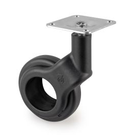 Emuca Lot de 4 roulettes Hole 2 avec plétine de montage, diamètre 60mm, Acier et Plastique, Peint en noir