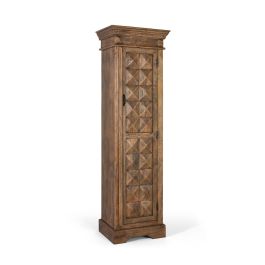 GINER Y COLOMER - Buffet bar en bois de manguier avec porte à motif pointe de diamante - Intérieur à étagères et casier à bouteilles - Finition noyer (Dimensions Porte: 148x35cm)