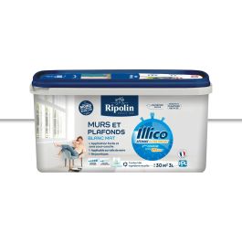 Ripolin - Peinture murale et pour plafond ILLICO 3 L - Blanc Mat - Ultra couvrante, séchage rapide 20 min - Fabriqué en France