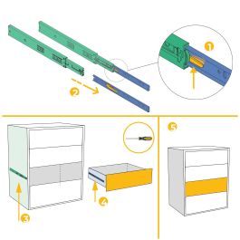 Emuca Jeu de coulisses à billes pour tiroirs à sortie totale, fermeture amortie, hauteur 45mm, longueur 650mm, Acier, Zingué