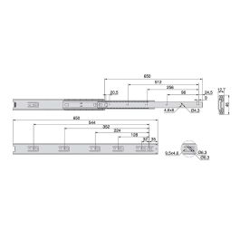 Emuca Lot de 5 coulisses pour tiroirs, roulement à billes, hauteur 45mm, profondeur 650mm, sortie totale, zingué